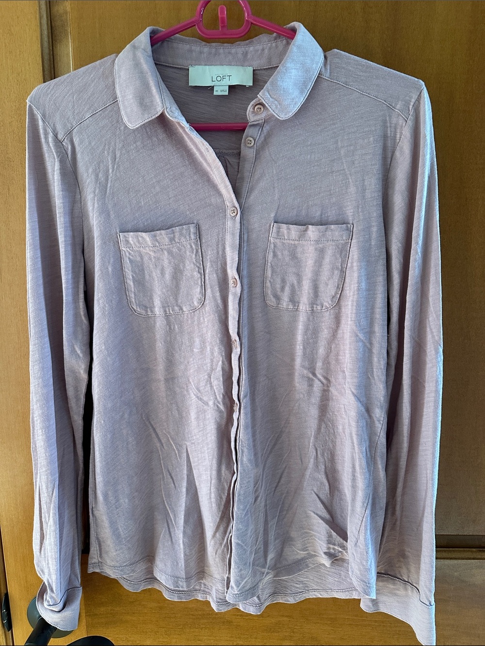 LOFT Mauve Pink 100% Cotton Slub Button Down Utility Shirt XS